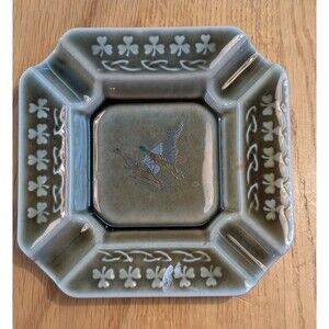 Vintage Irish Porcelain Ashtray Duck Scene Shamrock Rim  4" Square Ireland